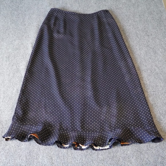 Dark Floral Print Midi Skirt Ruffle Hem Polka Dot Lined Vintage Style REVERSIBLE - Picture 2 of 8